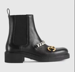 Chelsea Boot Ankle Boots Martin Booties Luxury Women's With Chain Gold-Tone Lady Black Leather