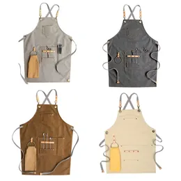 Aprons Chef Cotton Canvas Cross Back Adjustable with Pockets for Women and Drop 220919