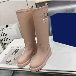 fashion buckle studs engraved letter print Rain boot shoe Women TERRITORY flat half boots top designer ladies winter booties shoes337r