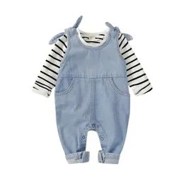 Mamelucos Citgeett Primavera 0-18M nacido Infnat Baby Boy Girl Ropa Raya Camiseta Babero Pantalones Monos Mameluco Otoño Otoño Conjunto Traje 220919