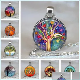 Pendant Necklaces Tree Of Life Glass Cabochon Statement Necklace Pendant Jewelry Vintage Charm Chain Choker Gift For Women C3 Drop De Dhtzu