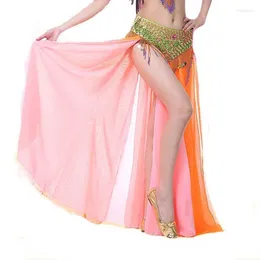 스테이지웨어 슬릿 시폰 스커트 드레스와 함께 섹시한 배꼽 댄스 의상 2 층 13 Colorsstage