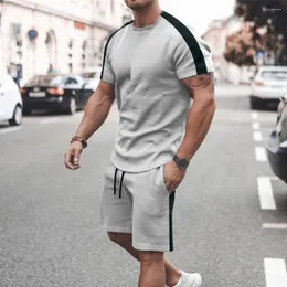 Gym Clothing 2 Pcs/Set Men Top Pants Set Breathable Tracksuit Loose Deep Crotch Summer T-shirt Shorts