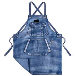 Aprons Nordic fashion denim apron kitchen stain resistant and restaurant coffee milk tea shop creative work clothes cus 220919