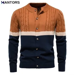 Mens Sweaters MANTORS Autumn Winter Retro Cardigan Sweater Cotton Knitted Patchwork Pullover Business Casual 220919