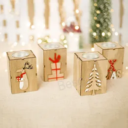 Christmas Candle Holder Ornament Christmas Tree Elk Letter Candlesticks Mini Wooden Candlestick Creative Xmas Home Decoration BH7595 TYJ