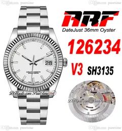 ARF V3 36 126234 SH3135 Automatic Unisex Watch Mens Womens Ladies Fluted Bezel Silver Stick Dial 904L OysterSteel Bracelet Super Edition Same Series Card Puretime G7