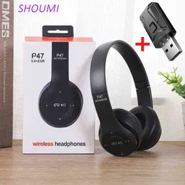 Headset P47 Trådlösa hörlurar hopfällbar bas Bluetooth 5.0 hörlurar barnhjälm present TF-kort med mikrofon USB Bluetooth-adapter för tv-spel T220916