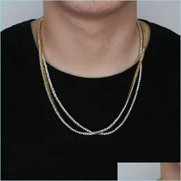 Chains Whosale M 16-24Inches Iced Out Bling Zircon 1 Row Tennis Chain Necklace Men Hip Hop Jewelry Gold Sier Charms 91 U2 Drop Delive Dhjja