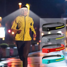 Illuminazione Ricarica USB Lampada frontale LED Torcia da jogging ricaricabile COB Leggera da corsa con sensore per escursionismo Pesca