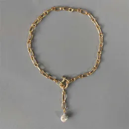 Punk kopparplätering av guldfärg kedja halsband mode naturlig pärla pendel smycken handgjorda glänsande karabiner utsmyckning x0707271t