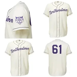GlaMitNess Northwestern Wildcats 1961 Ev Forması 100% Çift Dikişli Nakış Eski Erkek Kadın Gençlik Beyzbol Formaları Özel