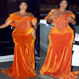 Arabic Aso Ebi Mermaid Orange Prom Dresses Beaded Veet Evening Formal Party Second Reception Birthday Bridesmaid Engagement Gowns Dress Zj878 407