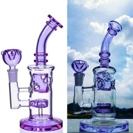 보라색 유리 물 담뱃대 흡연 파이프 애쉬 포수 Recycler 오일 굴착 장치 14mm 공동 버블러 Heady Percolator Water Bongs