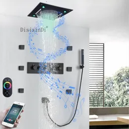 Sufit ukryty 16 -calowy prysznic LED z głośnikiem muzycznym deszcz i wodospad łazienka termostatyczna kran prysznicowy