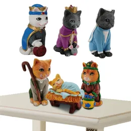 Oggetti decorativi Figurine Presepe Manger Cat Christmas Pageant Nativity Cat Christmas Nativity Figurine Collection Mini figurine religiose Adornmen 220919