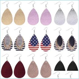 Dangle Chandelier American Flag Earrings For Women Leather Dangle Earring Girls Cute Teardrop National Flags 4Th Of Jy C3 Drop Deliv Dh0Go