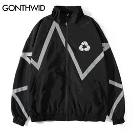 Kurtki męskie Hip Hop Zip Up Windbreaker Track Track Orylost Flashing Stripe Waterproof Waterproof Poleś