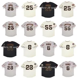 GlnNiK1 2002 Retro 25 Barry Bonds Jersey 55 Tim Lincecum 8 Hunter Pence 28 Buster Posey 2010 2012 WS Patch 2007 All Star Vintage Baseball Jerseys