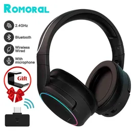 ヘッドセットRomoral 2.4GゲームヘッドセットBluetoothイヤホン2.4GHzワイヤレスヘッドフォンとコンピューターPS4 PS5 Xbox T220916用マイクRGBライト付きRGBライト