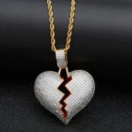 Solid Broken Heart Pendant Necklace For Mens Womens Fashion Personality Hip Hop Necklaces Couple Jewelry2537