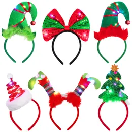Decorações de Natal L LED Headbands Holiday Light Up Costume Headband Rena Bow Elf Trajes Faixas de Cabelo para Favor de Festa D Bdebag Amp9C
