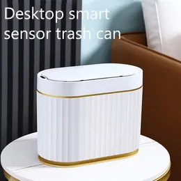 Waste Bins 4L Smart Sensor Trash Can Desk Small Lovely Lovely Light Luxury Wind Basket Backet Papelera Escritorio 220919