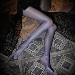 女性靴下靴下油の光沢のあるオープンクロッチタイツセックス用1Dウルトラ薄い透明なストッキング光沢のあるシームレスナイロンパンストセクシーなランジェリー