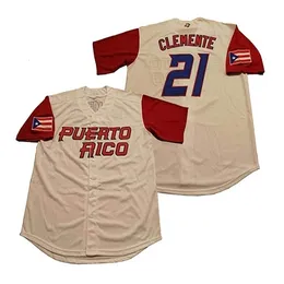GlaMit Roberto Clemente # 21 Puerto Rico World Classic Jersey 100% cucita Roberto Clemente Maglie da baseball retrò da donna da uomo vintage