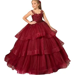 2023 Симпатичные платья для девочек для принцессы для свадьбы с плеча длинные кружевные бусины