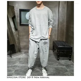 Men's Tracksuits Sinicism Store Sets Chinese Style 2022 Autumn Embroidery Sweatshirts Suits Men Casual Korean Harem Pants Two-piece Set 5XL