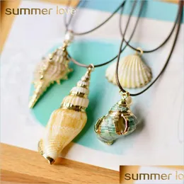 Anhänger Halsketten Mode Sommer Einfache Natürliche Seestern Muschel Muschel Anhänger Halskette Seil Kette Shell Halsketten Strand Schmuck Für Dhzyf