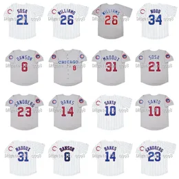 Maglie da baseball GlaVintage 1992 Greg 31 Maddux 21 Sammy Sosa 23 Ryne Sandberg 8 Andre Dawson 14 Ernie Banks 10 Ron Santo 26 Billy Williams