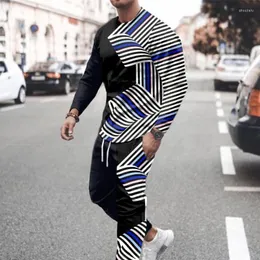 Męskie dresy męskie Mens Długie rękawie do joggingu T-shirt Set Streetwear Casual 2-Place Male Oversizef Top Vintage okrągła szyja