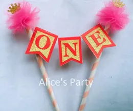 Party Supplies Custom Made Girl Baby Shower Cake Banners Number One 1st Birthday Topper Yarn Pompon Gold Crown 1year Bunting