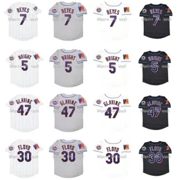 Maglia da baseball GlaVintage 2004 5 David Wright 7 Jose Reyes 47 Tom Glavine 30 Cliff Floyd Shea 40th Patch Maglie bianche grigie nere