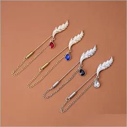 Pins Broschen Koreanischer Stil Einfache und kreative Wort Feder Diamant Kette Brosche Raffinierte Kragen Pin Anzug Kleidung Mode Zubehör Dh9Ez