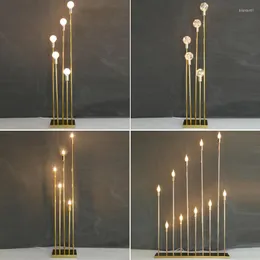 Ljusstakar 10-huvud gyllene vassljus br￶llop rekvisita julfest hem dekoration h￶g elektronisk ljusstake