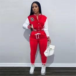 Женские брюки Adogirl Crasual Baseball Jurk Set осень -женский спортивный костюм с длинным рукавом Top Slim Matching Outfits Streetwear 220919