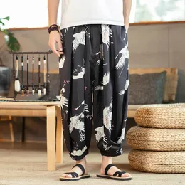 Roupas étnicas estilo chinês Harém Men Hiphop Baggy Wide pernas harajuku calças japonesas masculino Pantalon Man 10974
