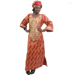 Roupas étnicas MD 2022 África do Sul Vestido Para Mulheres Bazin Riche Dashiki Vestidos Roupas Africanas Bordado Estampa Padrão Headwrap1