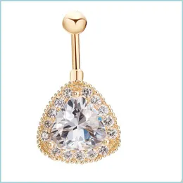 Navelklockknapp ringer Big Clear CZ Crystal Diamond 18K Yellow Gold Plated Belly Ring Button Body Piecing For Sexy Women C3 Drop de DH7FS