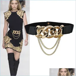Belly Chains Elastic Gold Chain Belt Tassel Metal Stretch Cummerbunds Plus Size Corset Belts For Women Dress Waistband Leather Ceintu Dhzk6