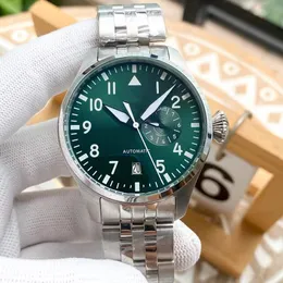 Business Men Automatic Sport Mechanical Watches Male Stainless Steel Green Big Dial Wristwatch Multi-function Calendar Watch Geometric Clock Waterproof