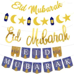Party Decoration Eid Mubarak Banner Garland Glitter Moon Star Letter Buntings Islamic Muslim Ramadan For Home Festival Supplies