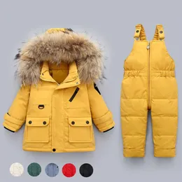 OC & Chery NF003 Clothing Sets Thick warm Down Coat Baby Bodysuit Outwear Real fur collar White duck Rompers 2-piece set Zipper opening Belt pants Best quality