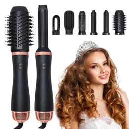 Rolinhos de cabelo alisadores 6 em 1 escova de secador de cabelo Ferro de curling 1000W Secador e escova de alisamento secador elétrico iônico negativo Air Styler Air Brush T220916