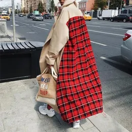 Women's Trench Coats Spring Autumn Fashion Cardigan Woman Ladies Jacket Windbreaker Plaid Patchwork Long Sleeve Outerwear Open Stitch 220919