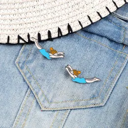 Brooches 2 Pcs/Set Creative Enamel Pins Sports Movement Swim Girl Brooch Back Buckle Button Jackets Collar Pin Badge Jewelry Accessiores
