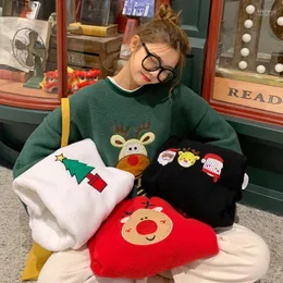 Women's Sweaters Women's Lamb Wool Cute Christmas Deer Sweater Thickened Fleece Ins Trendy Korean Style Loose False Two Pieces Jacket.